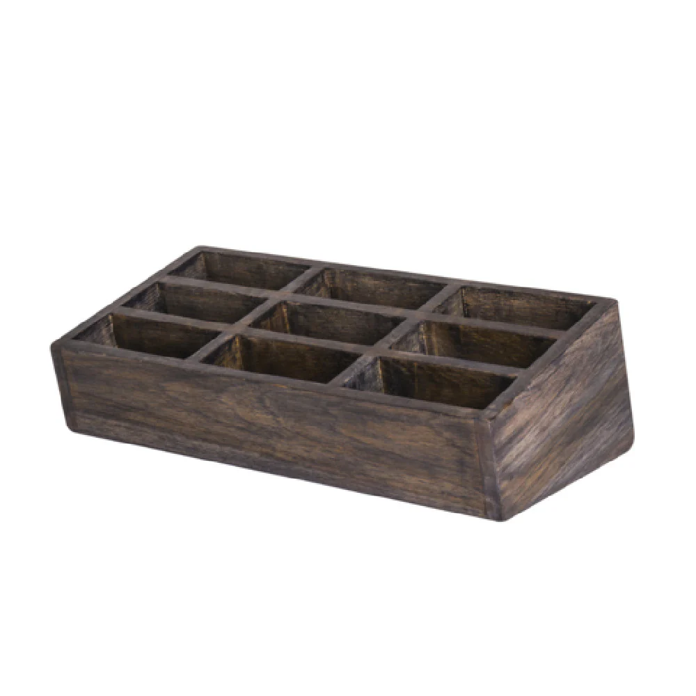 Steelite DWFBWDS91AG 12.75 Inch Wood Condiment Caddy Ash Grey 9 Compartment Steelite DWFBWDS91AG 12.75 Inch Wood Condiment Caddy Ash Grey 9 Compartment