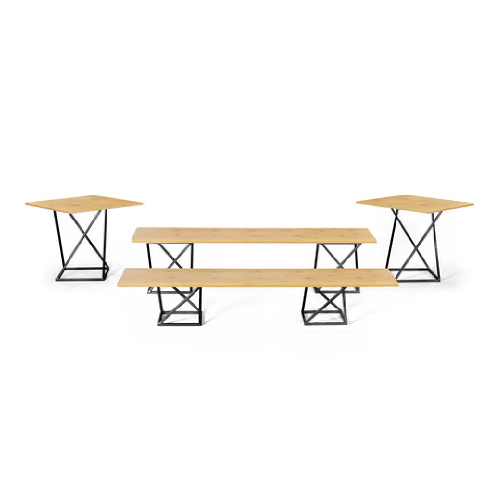 FOH BST013MUM28_ Buffet Essentials Twist Natural Bamboo On Matte Black Includes Two BRI005BKI28 Twist Risers Set Of 3 Matte Black