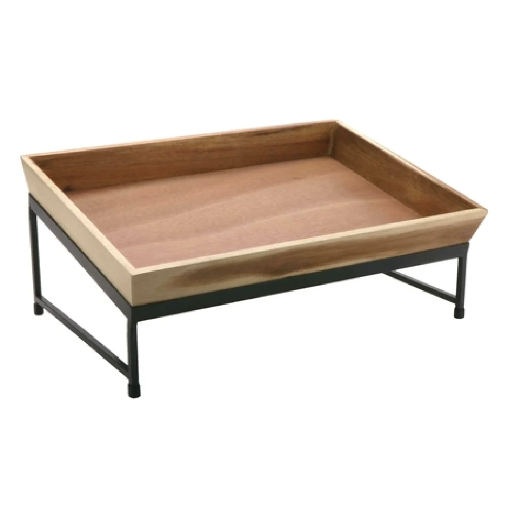 GET Enterprises IR-737-MG-WB1812UR 17-3/4 Inch Angled Display Stand Set Metal with Wooden Tray GET Enterprises IR-737-MG-WB1812UR 17-3/4 Inch Angled Display Stand Set Metal with Wooden Tray