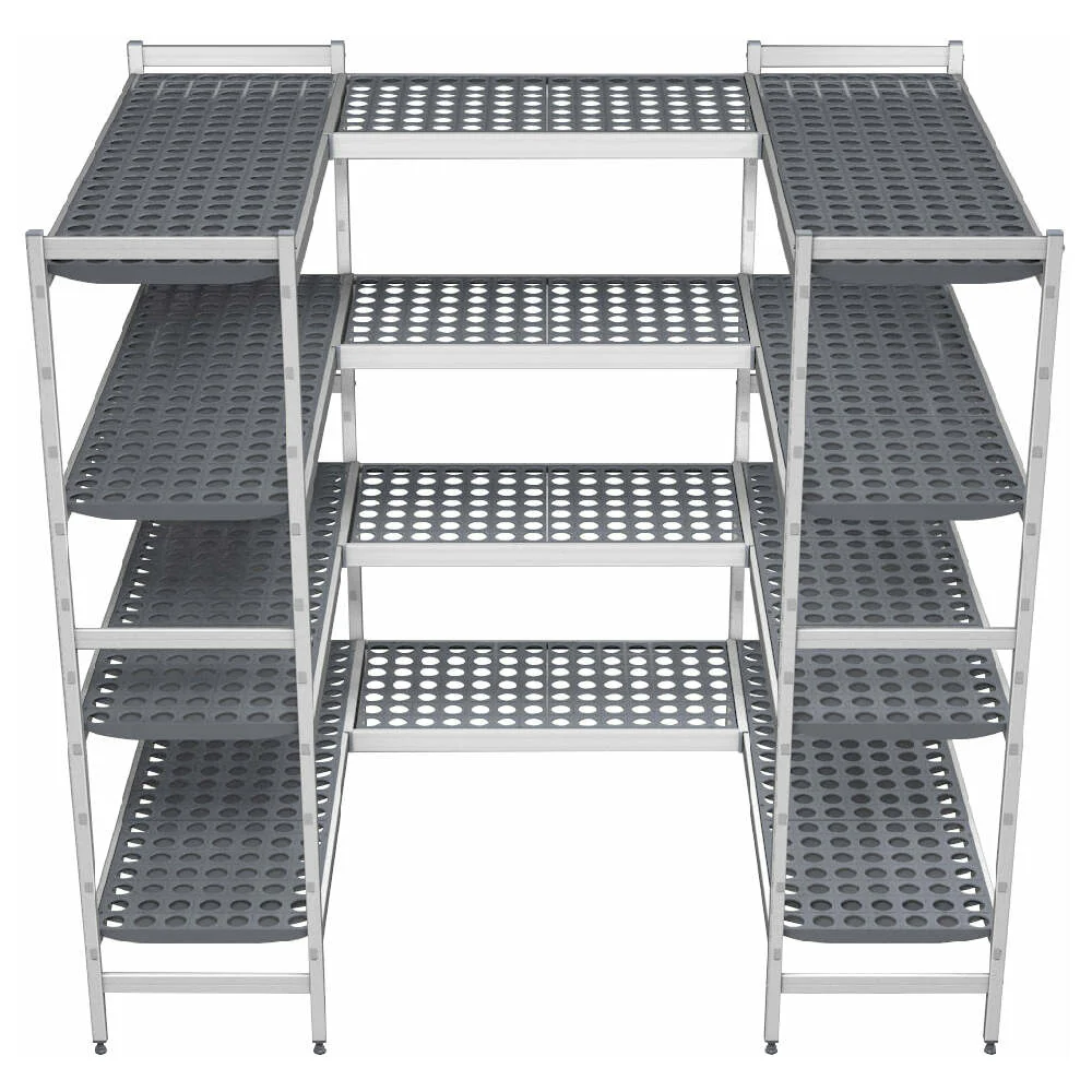 Heavy-Duty Shelving Unit for 8' x 8' Walk-In Coolers/Freezers - (4) Levels, Aluminum/Polymer, Gray, RSUP-8X8-K