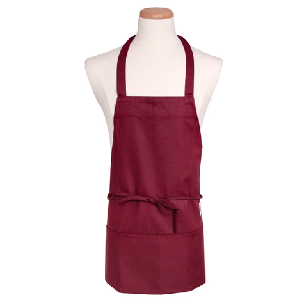 John Ritzenthaler Company 602BAFH-BG 28 Inch Bib Apron Burgundy with 3 Pockets Cotton Poly Twill