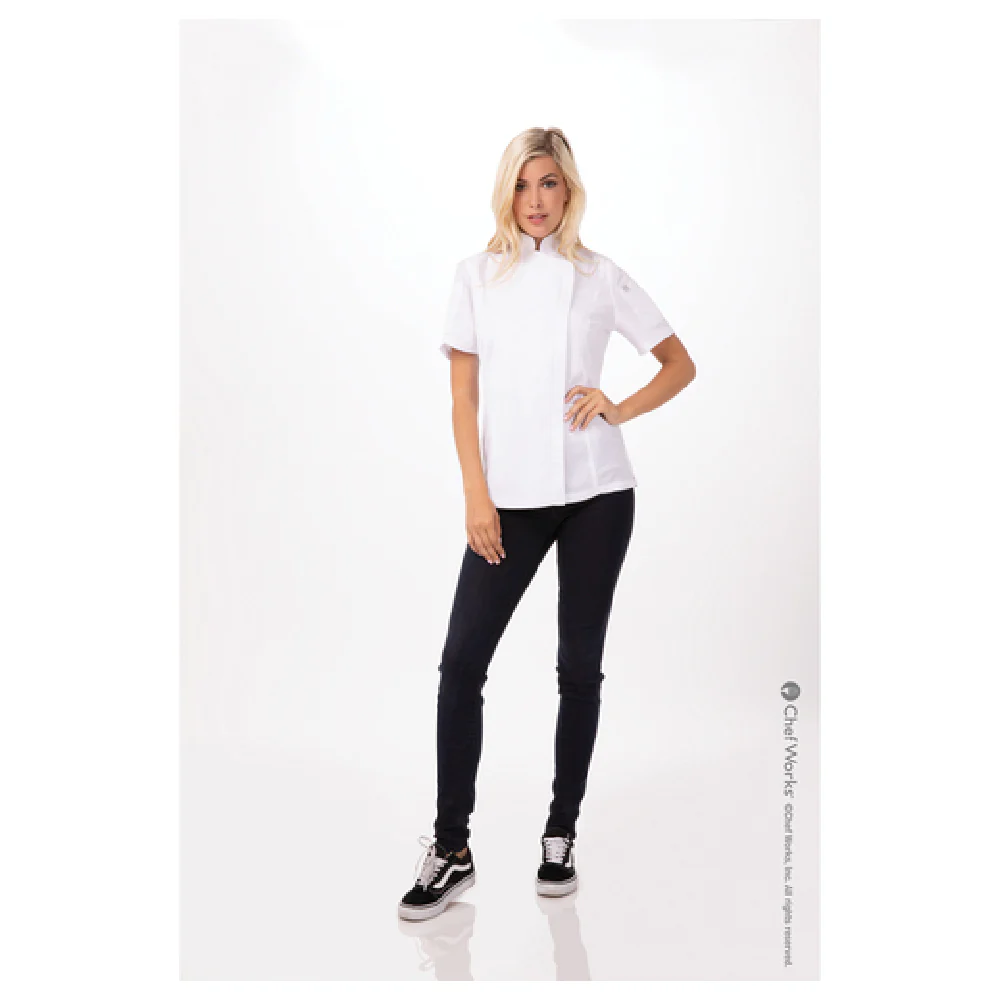 Chef Works BCWSZ006-WHT-3XL Womens Chef Coat Short Sleeve White With Pockets