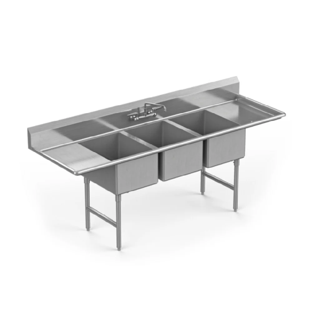 Winholt WS3T18182D24-14DP-14GA 106 Inch Sink with Right and Left Hand Drainboards Winholt WS3T18182D24-14DP-14GA 106 Inch Sink with Right and Left Hand Drainboards