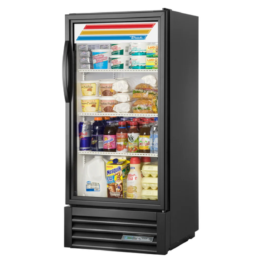 True Refrigeration GDM-10-HC~TSL01_BL_LH 25 Inch Refrigerated Merchandiser black with three shelves