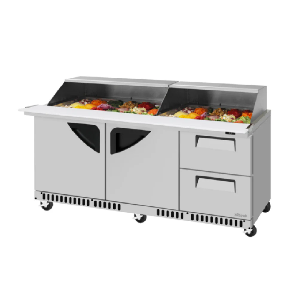Turbo Air TST-72SD-30-LRD2-FB-N-SL Super Deluxe Sandwich/Salad Mega Top Unit Slide-Back Lid