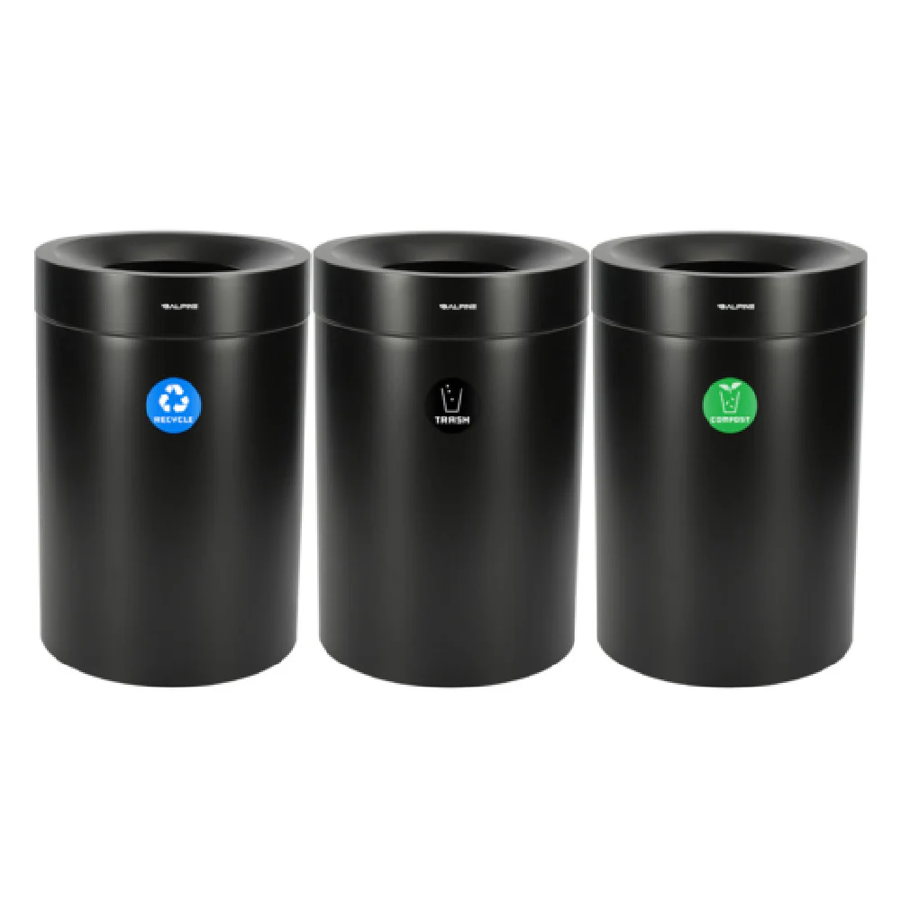 Alpine Industries ALP475-50-BLK-R-T-CO 24 Inch Compost Bin and Stainless Steel Recycling Can Black