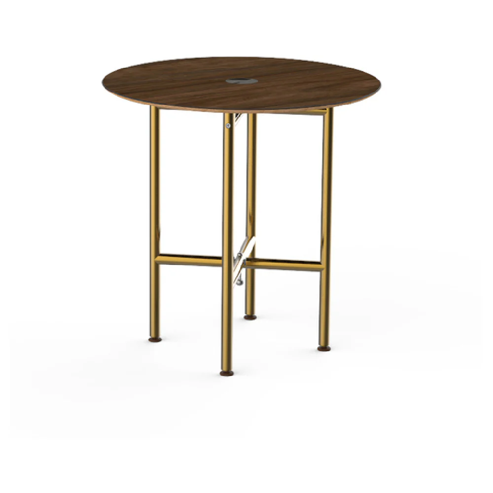 MGCCVR01WBXX 30 Inch Round Table with Brushed Brass and Mango Wood Top