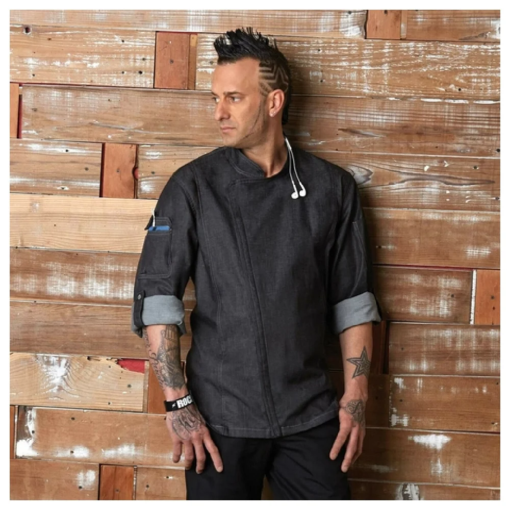 Chef Works EXDZ001BLKL Large Black Cotton Chef Coat Long Sleeve with Tab