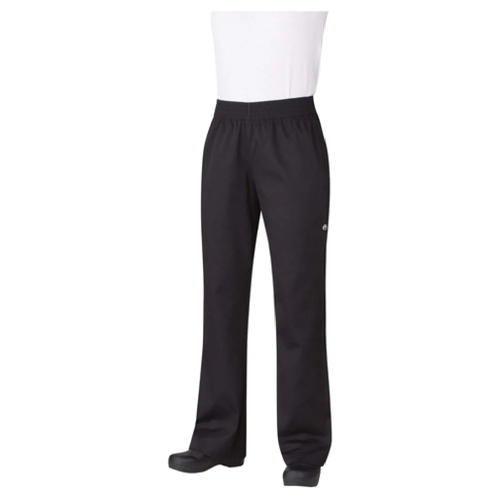 Chef Works PW005-BLK-L Large Elastic Waist Women's Baggy Chef Pants Black Poly/Cotton