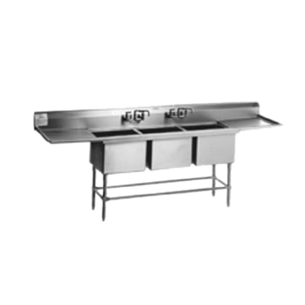 Eagle FN2048-3-30-14/3 114 Inch Three Compartment Sink 14 Gauge Stainless Steel with Coved Corners and Drainboards