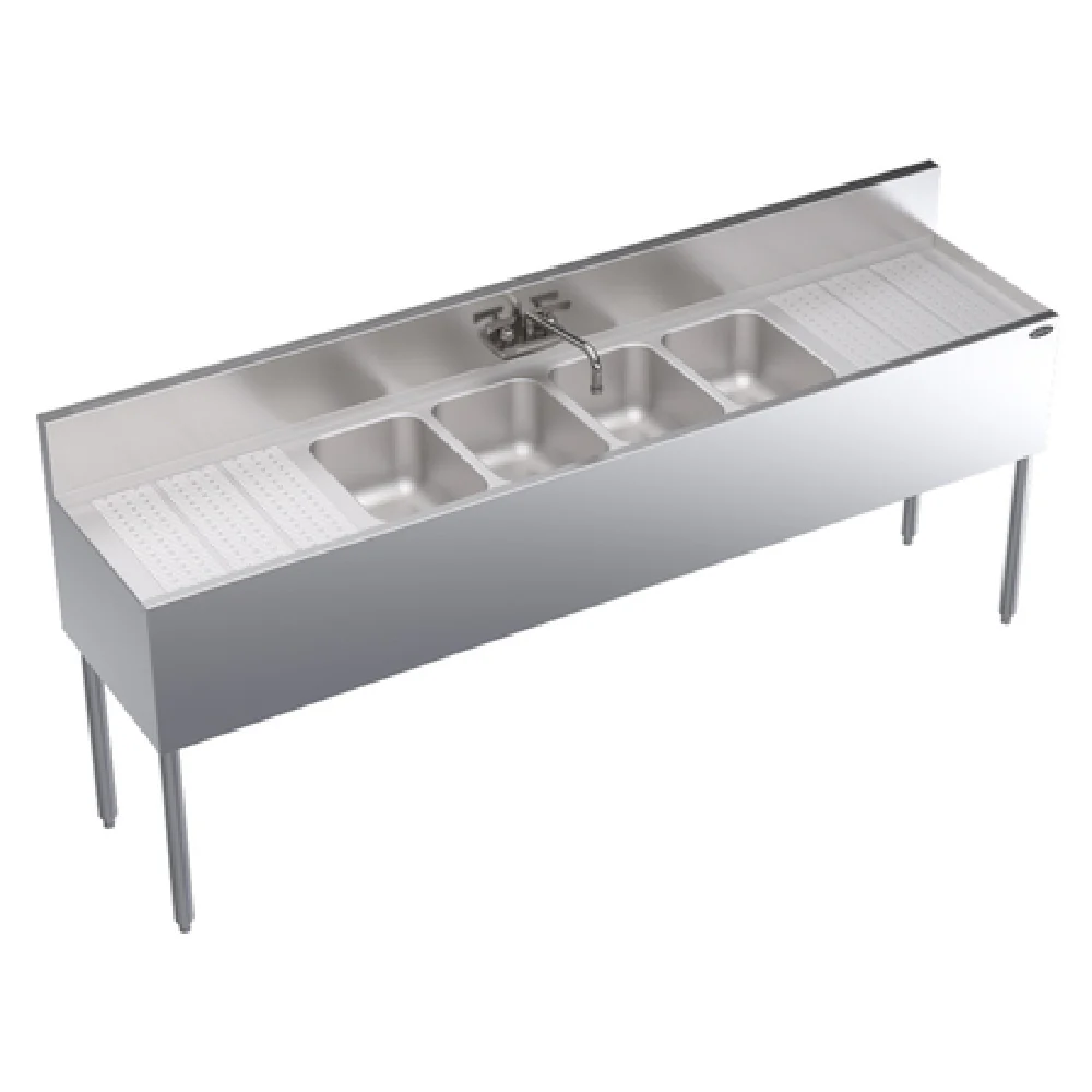 Krowne KR19-74C 84 Inch Stainless Steel Royal Series Underbar Sink Unit with Four Compartments
