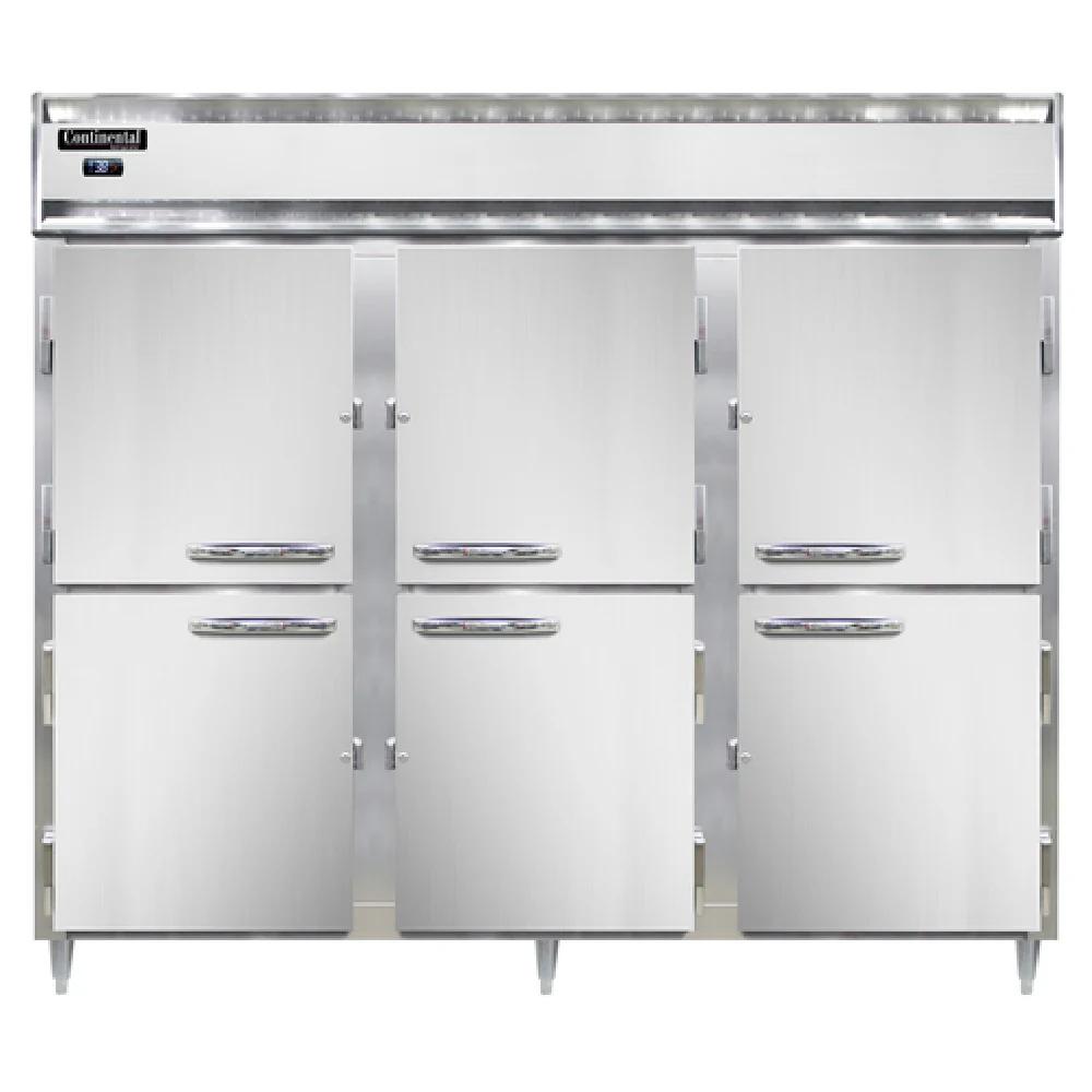 Continental Refrigerator D3RENHD 85 Inch Three Section Reach-In Refrigerator Aluminum and stainless steel