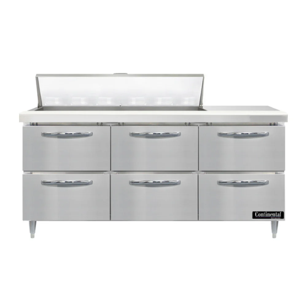 Continental Refrigerator D72N12-D 72 Inch Sandwich Unit 3 Sections Stainless Steel with 12 Deep Pans Continental Refrigerator D72N12-D 72 Inch Sandwich Unit 3 Sections Stainless Steel with 12 Deep Pans