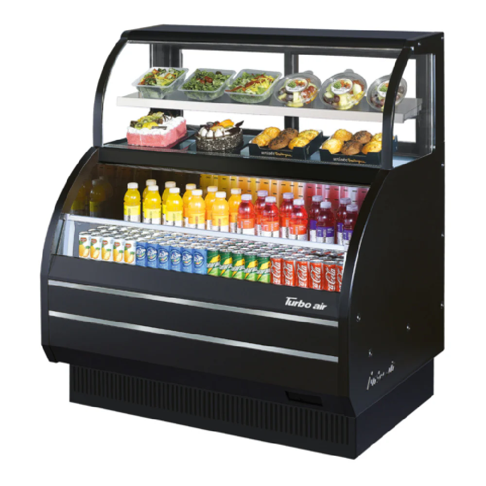 Turbo Air TOM-W-50SB-N 50 Inch Open Refrigerated Display Merchandiser with Refrigerated Top Shelf