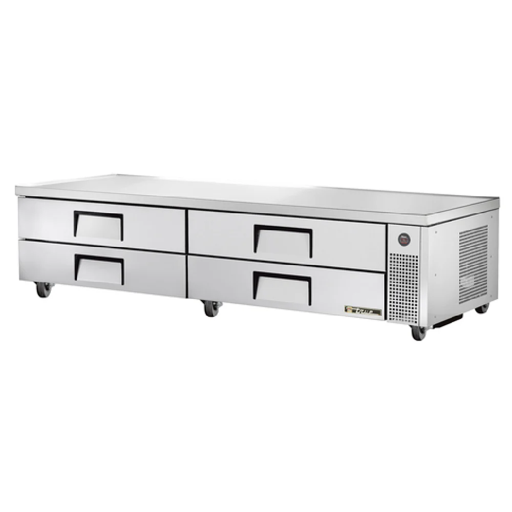 True Refrigeration TRCB-96 95 Inch Refrigerated Chef Base Four Drawers Stainless Steel Top with V Edge