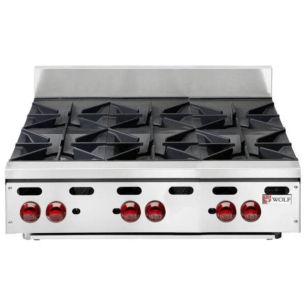 Wolf AHP636_NAT 36 Inch Gas Hotplate with 6 Burners 180000 BTU Wolf AHP636_NAT 36 Inch Gas Hotplate with 6 Burners 180000 BTU