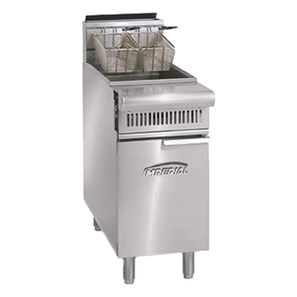 Imperial IHR-F75_LP 19 Inch Heavy Duty Deep Fryer Gas Floor Model 75 lb Capacity with 2 Baskets 175000 BTU Imperial IHR-F75_LP 19 Inch Heavy Duty Deep Fryer Gas Floor Model 75 lb Capacity with 2 Baskets 175000 BTU