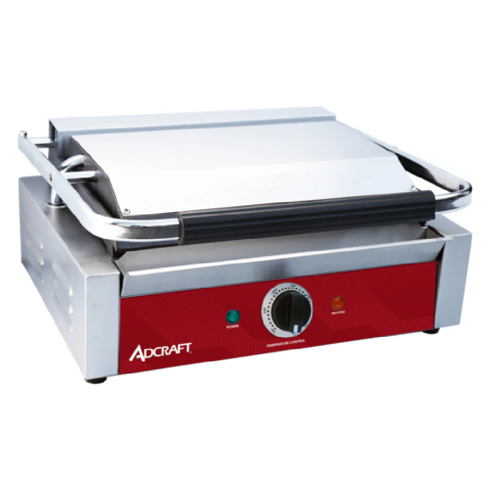 Admiral Craft SG811EFBS 13 Inch Flat Cast Iron Panini Grill Stainless Steel with Manual Controls