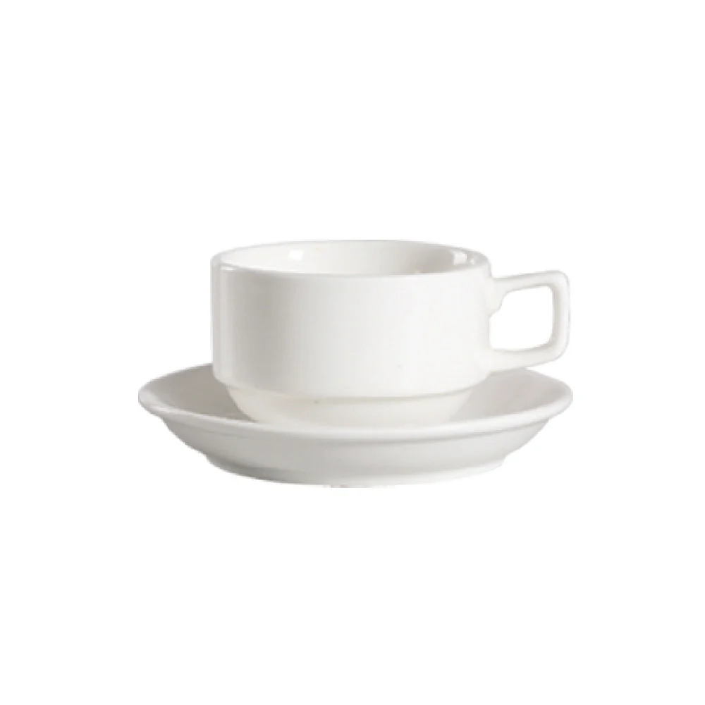 CAC China 101-1-S 8 Oz With Round Stacking Lincoln Cup Porcelain Bone White