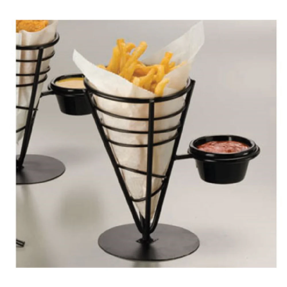 American Metalcraft FBS591 5 Inch Conical French Fry Basket with Ramekin Black Iron