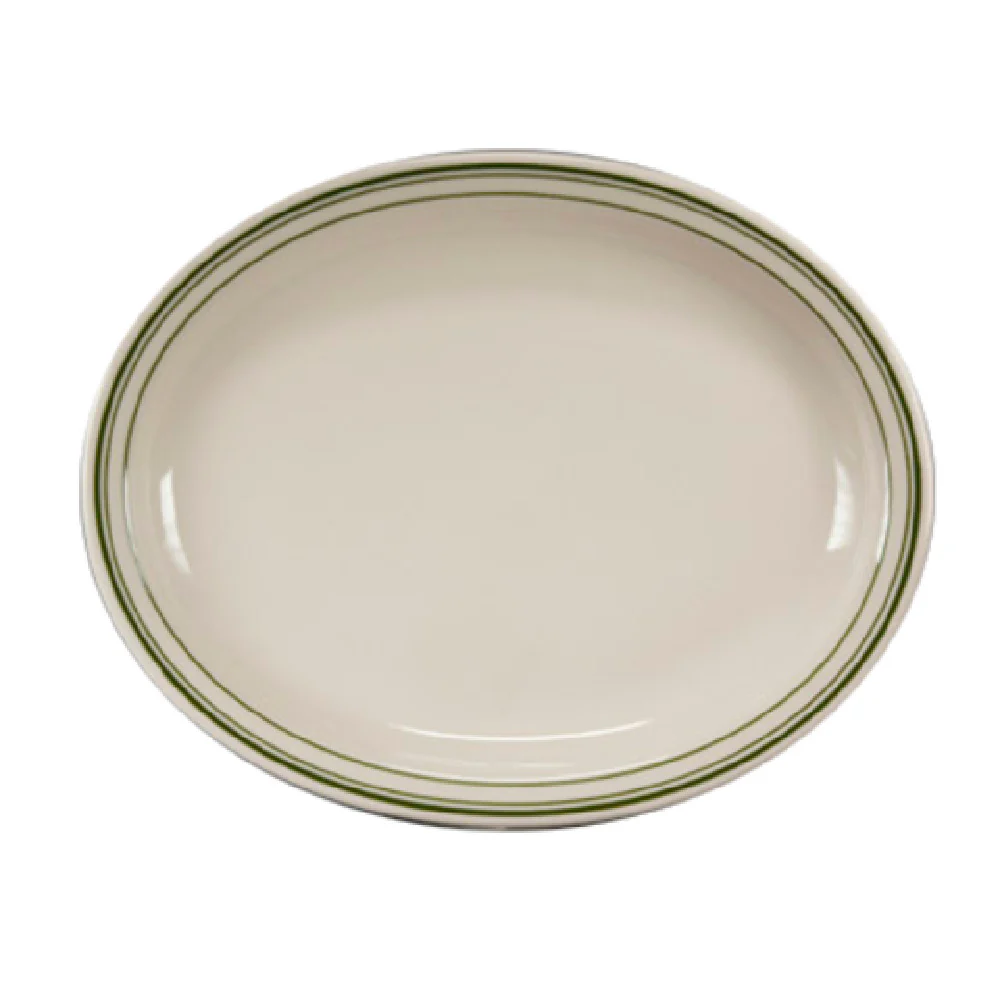 Steelite HL2601 11-3/8 Inch Oval Platter Narrow Rim China Green Band