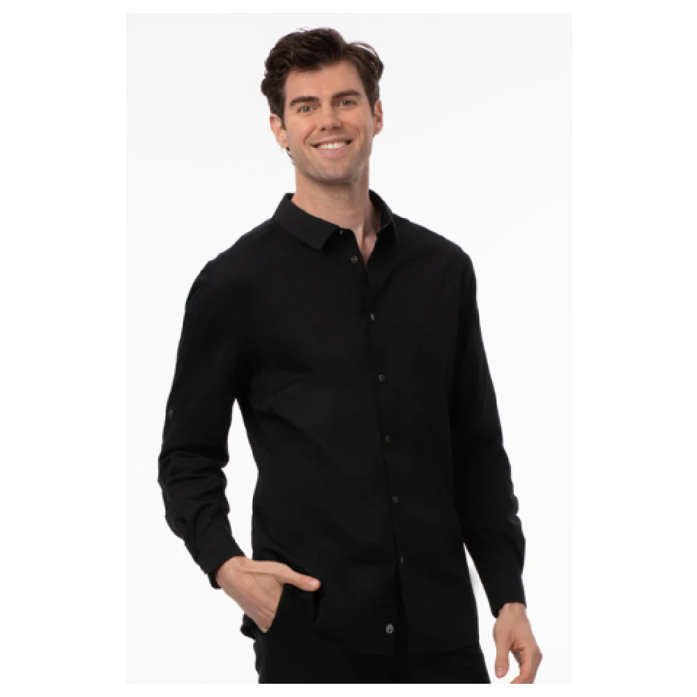 Chef Works SES02-BLK-M 22 Inch Men's Seville Cook's Shirt Stretch Fabric Black Chef Works SES02-BLK-M 22 Inch Men's Seville Cook's Shirt Stretch Fabric Black