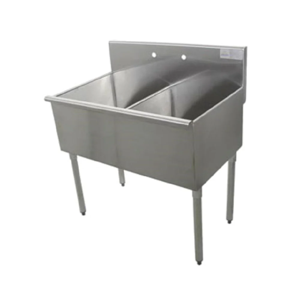 Advance Tabco 4-42-48 24 Inch Two Compartment Square Corner Scullery Sink 16 Gauge Stainless Steel with Backsplash Advance Tabco 4-42-48 24 Inch Two Compartment Square Corner Scullery Sink 16 Gauge Stainless Steel with Backsplash