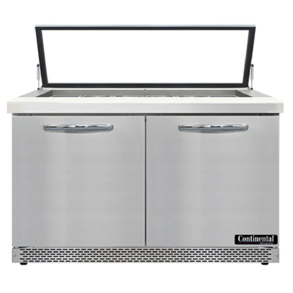 Continental Refrigerator SW48N18M-HGL-FB 48 Inch Refrigerated Counter Mighty Top Sandwich Unit with Hinged Glass Lid