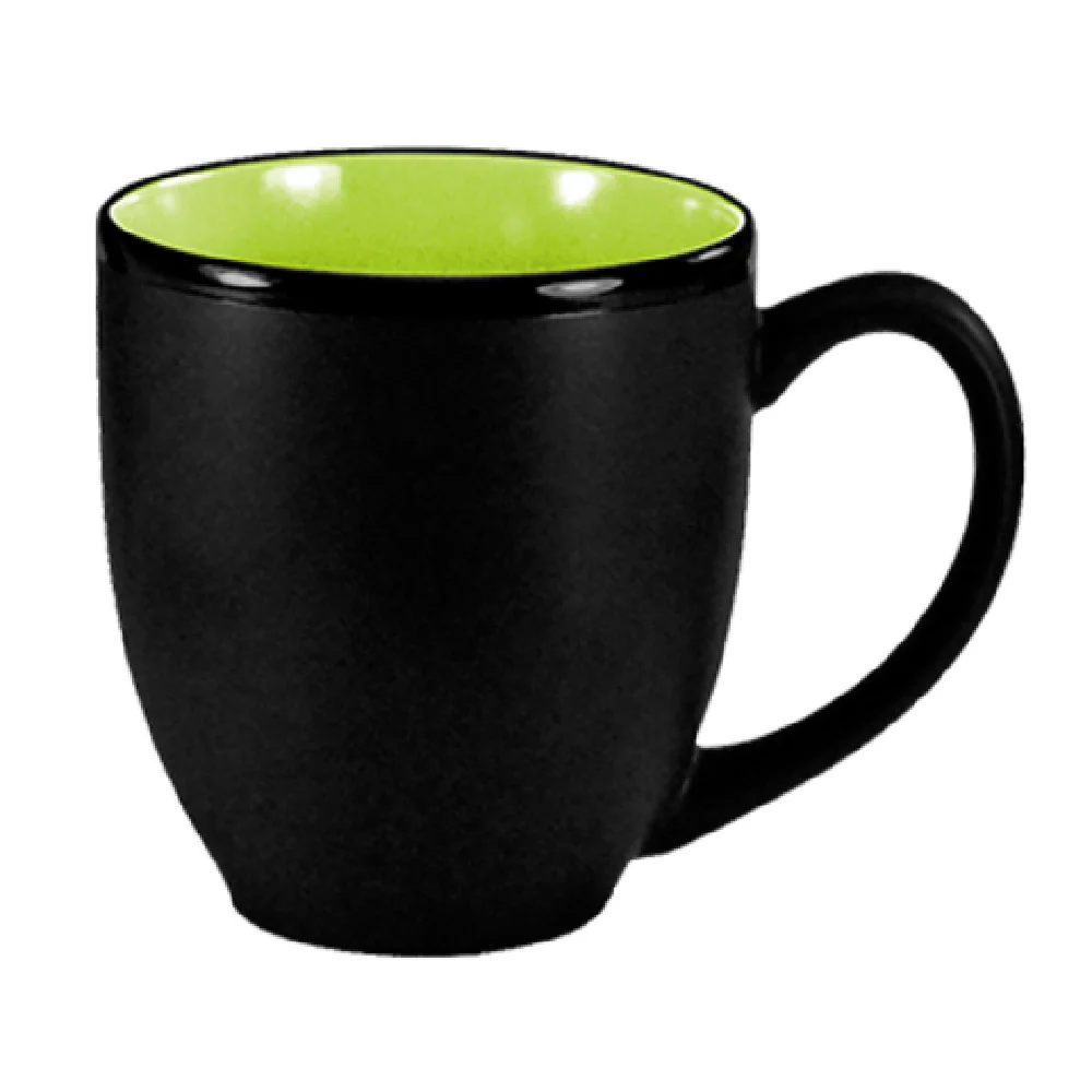 International Tableware 81376-2902/05MF-05C 15 Oz Bistro Cup with Handle Ceramic Black Matte Rye Green