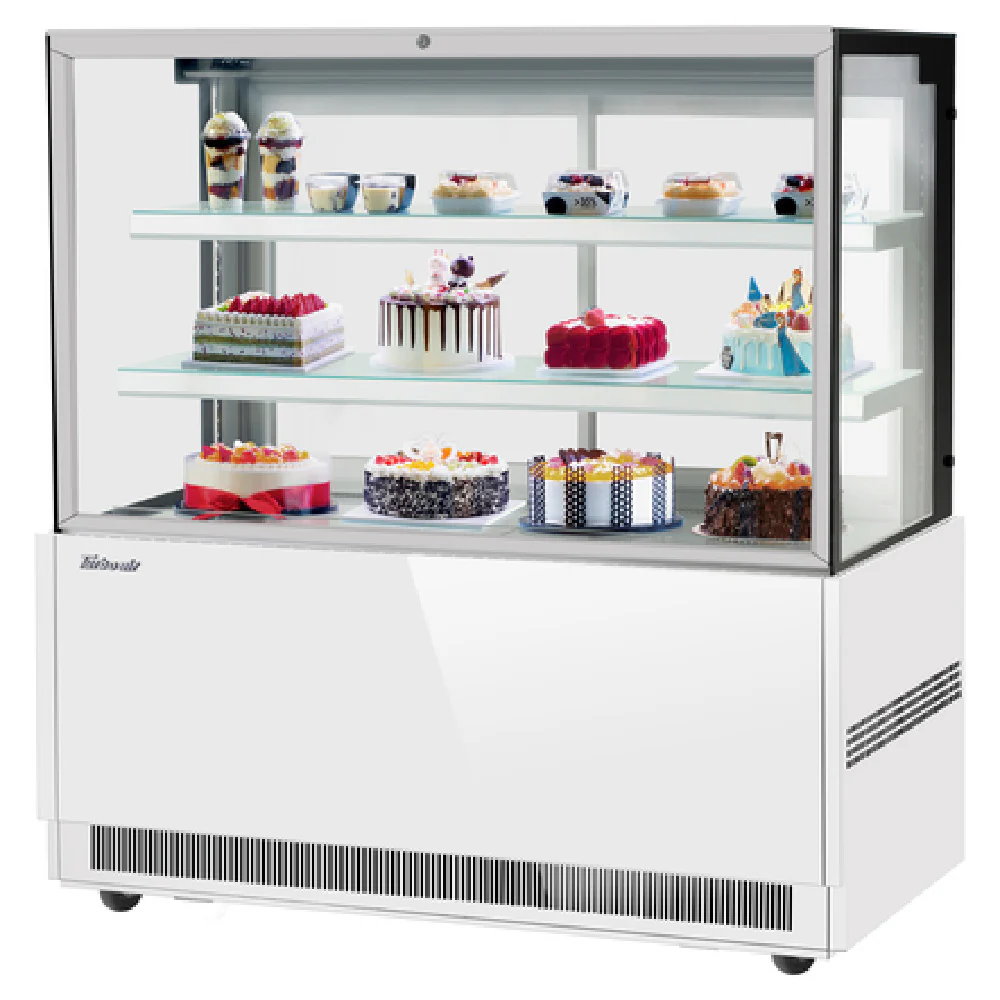 Turbo Air TBP60-54FN_WH 59 Inch Self-Contained Refrigerated Bakery Display Case 21.8 cu ft Capacity with Adjustable Shelves and LED Lighting Turbo Air TBP60-54FN_WH 59 Inch Self-Contained Refrigerated Bakery Display Case 21.8 cu ft Capacity with Adjustable Shelves and LED Lighting