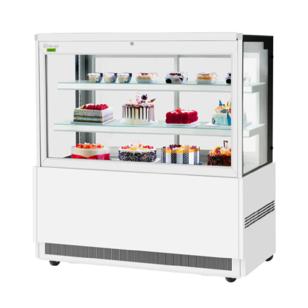 Turbo Air TBP60-54FN_WH 59 Inch Self-Contained Refrigerated Bakery Display Case 21.8 cu ft Capacity with Adjustable Shelves and LED Lighting Turbo Air TBP60-54FN_WH 59 Inch Self-Contained Refrigerated Bakery Display Case 21.8 cu ft Capacity with Adjustable Shelves and LED Lighting
