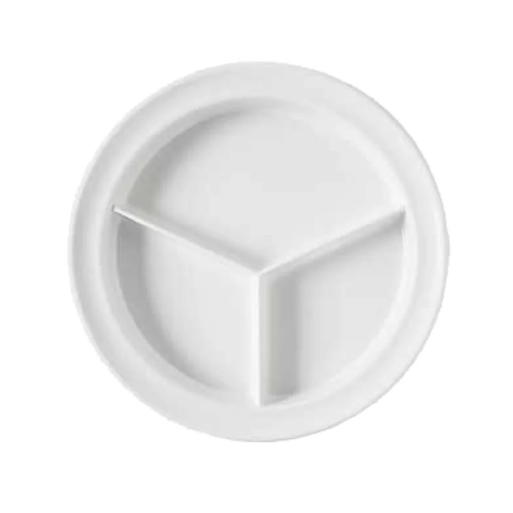 GET Enterprises CP-530-W 9 Inch White Melamine 3 Compartment Plate with Break Resistant Design GET Enterprises CP-530-W 9 Inch White Melamine 3 Compartment Plate with Break Resistant Design