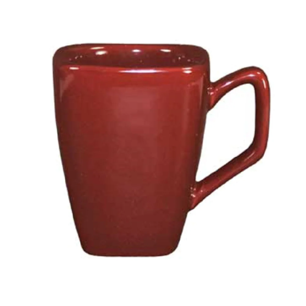 International Tableware EL-1-RH 8 Oz Square Cup with Handle Porcelain Rhubarb