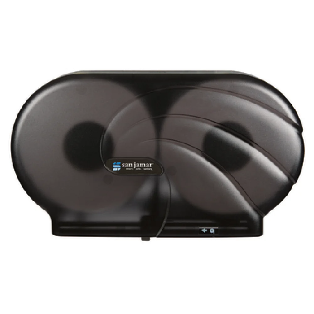 San Jamar R4090TBK 19 Inch Toilet Tissue Dispenser with sliding panel and gauge