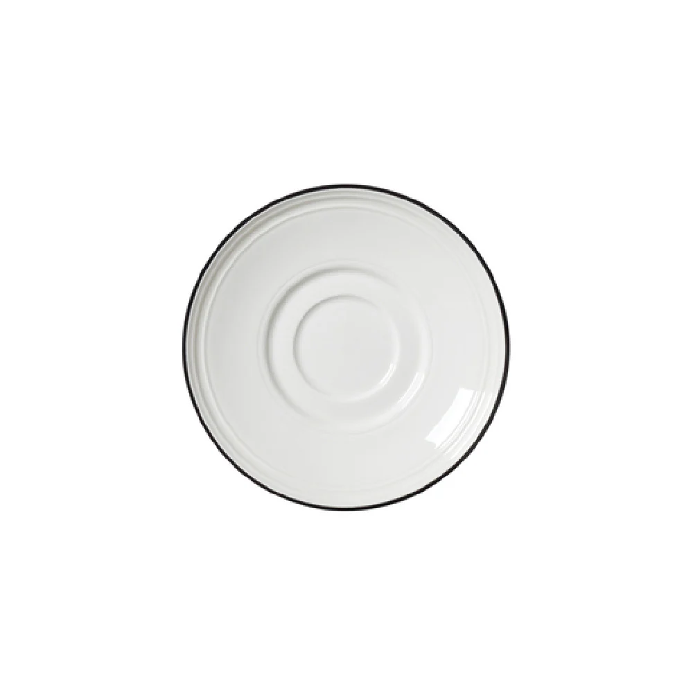 Steelite 1406X0110 6 Inch Saucer Round Ceramic White with Bead Black Band