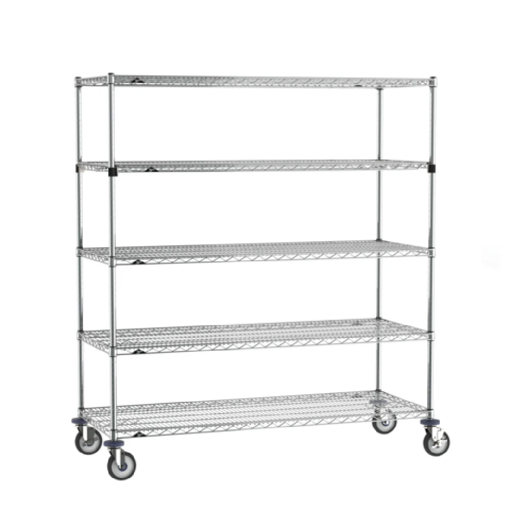 Metro SEZ-246068C-MU-41 60 Inch Wide 5 Tier Stem Caster Cart with Wire Shelves Chrome