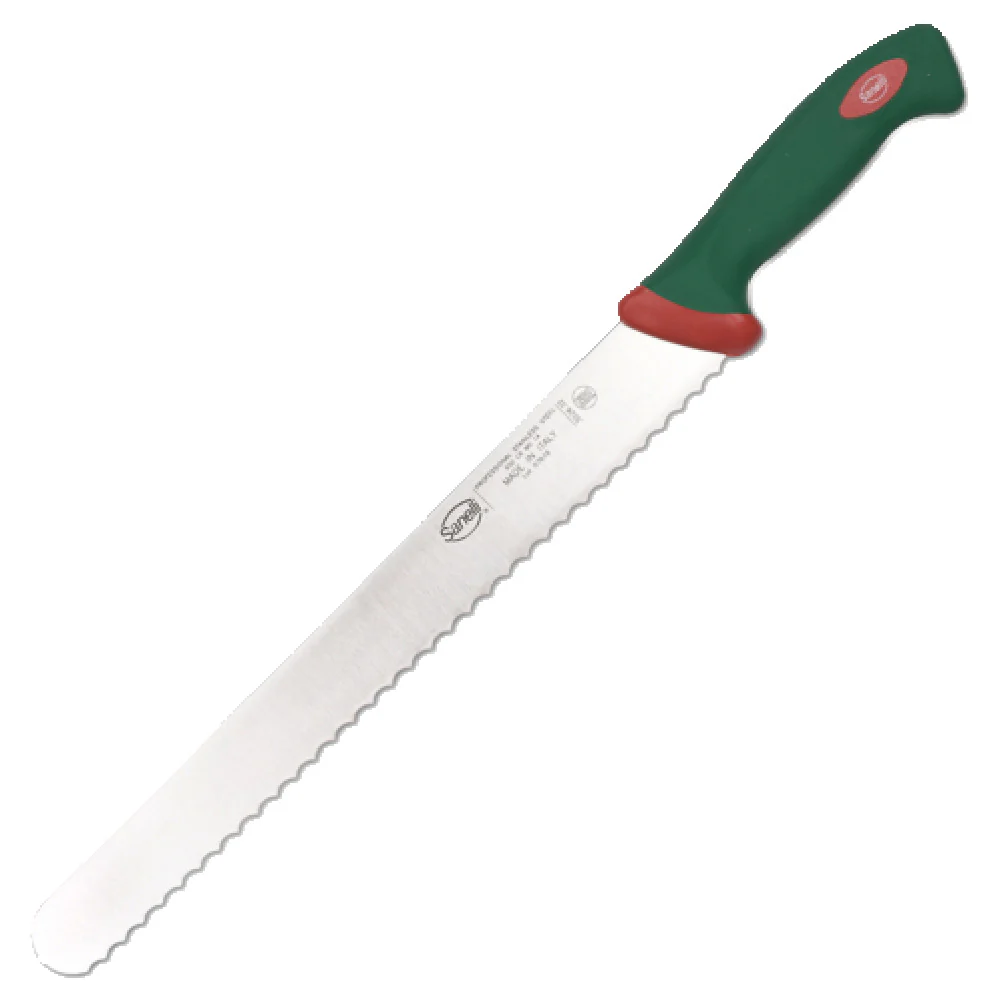 JB Prince Z286 12-1/2 Inch Serrated Ergonomic Rubber Handle Knife Stainless Steel Green Red