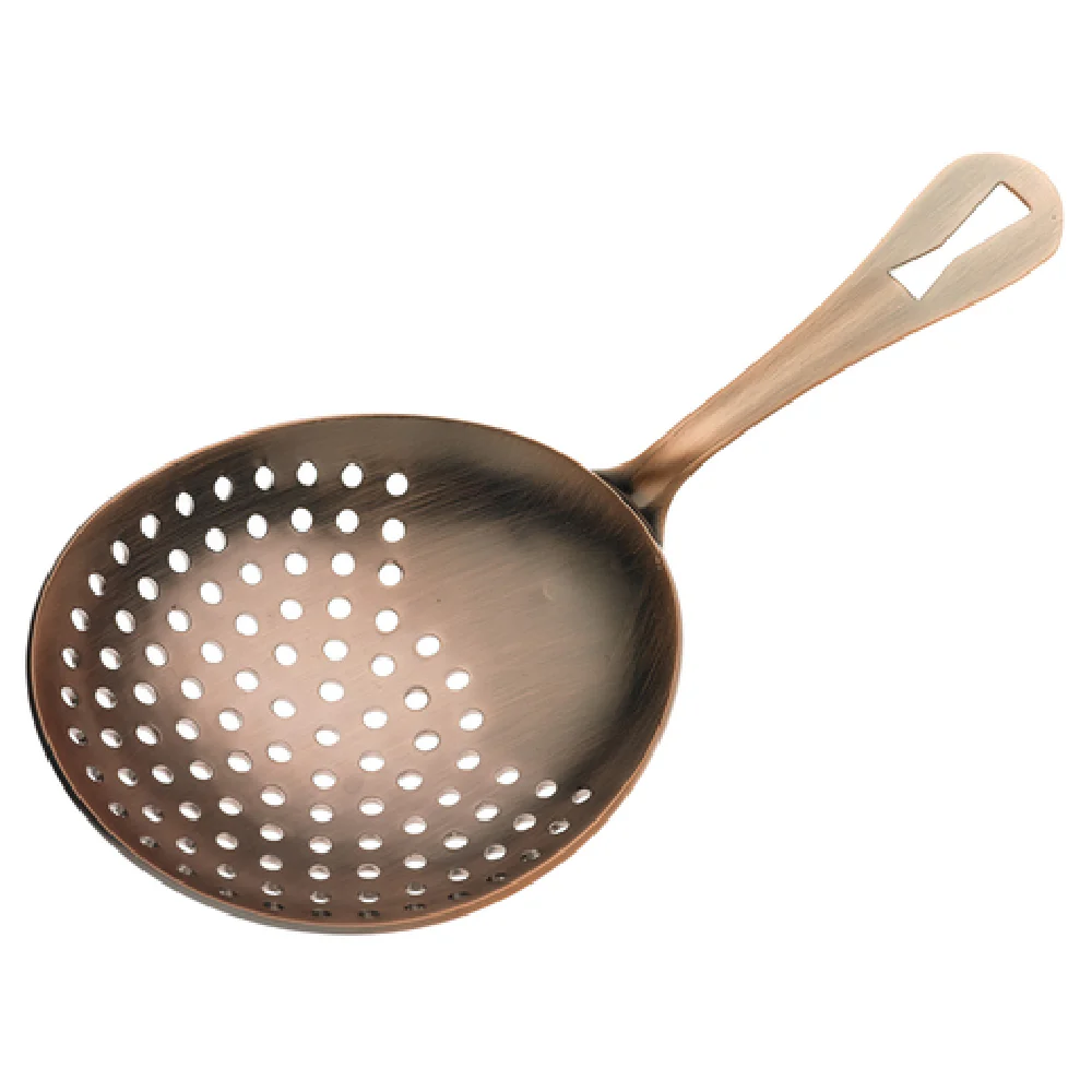 Mercer Culinary M37028ACP 6-1/2 Inch Julep Strainer Welded Handle Antique Copper Finish Stainless Steel with Hanging Hole Mercer Culinary M37028ACP 6-1/2 Inch Julep Strainer Welded Handle Antique Copper Finish Stainless Steel with Hanging Hole