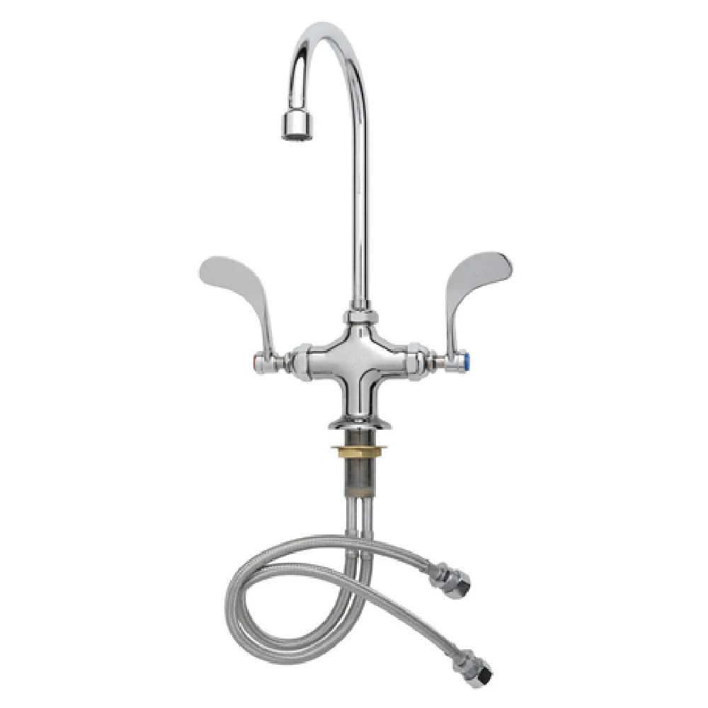 T&S Brass B-0317 Stainless Steel Faucet Single Hole Swivel Deck Mount 4 Inch Handles
