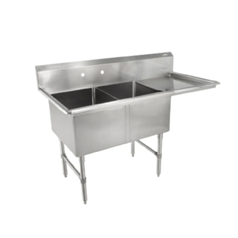 John Boos 2B18244-1D18R 58-3/16 Inch Sink 2 Compartment Stainless Steel with Drainboard