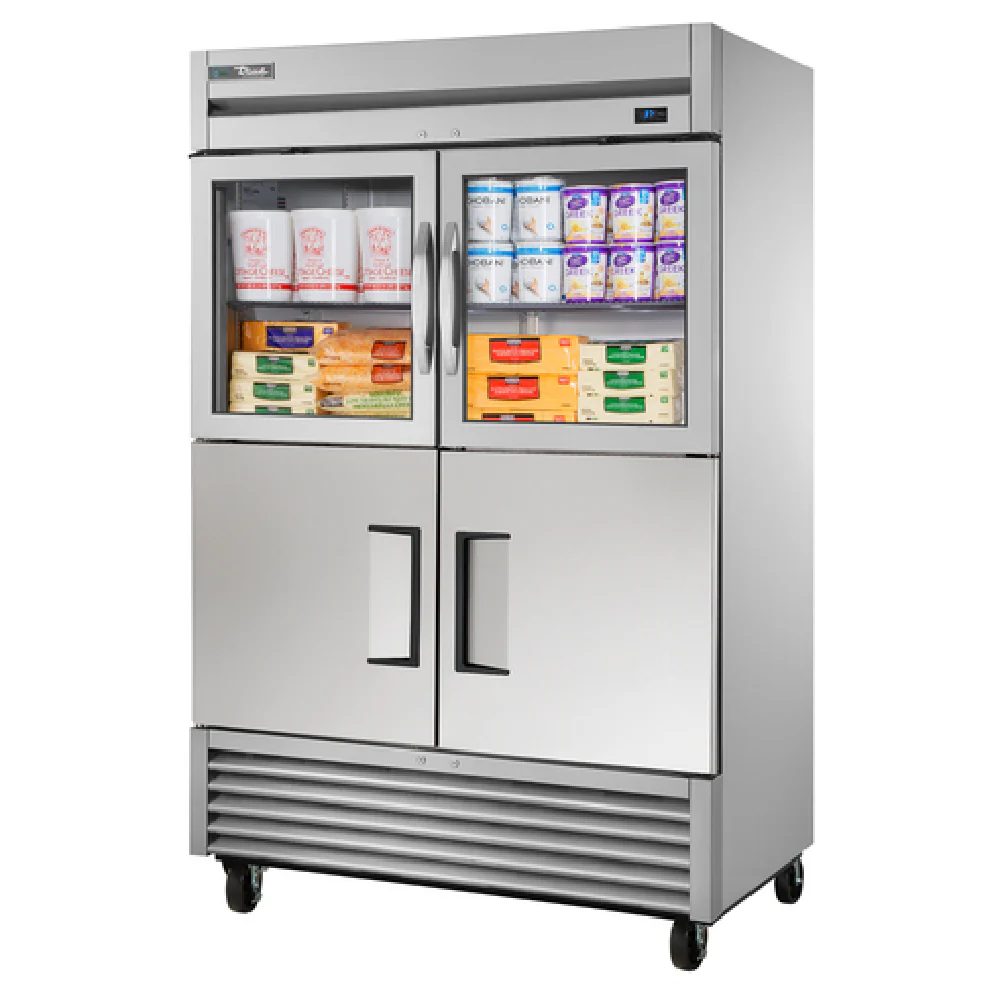 True Refrigeration T-49-2-G-2-HC~FGD01 54 Inch Refrigerator Reach-in Two-section with Glass and Stainless Steel Doors True Refrigeration T-49-2-G-2-HC~FGD01 54 Inch Refrigerator Reach-in Two-section with Glass and Stainless Steel Doors