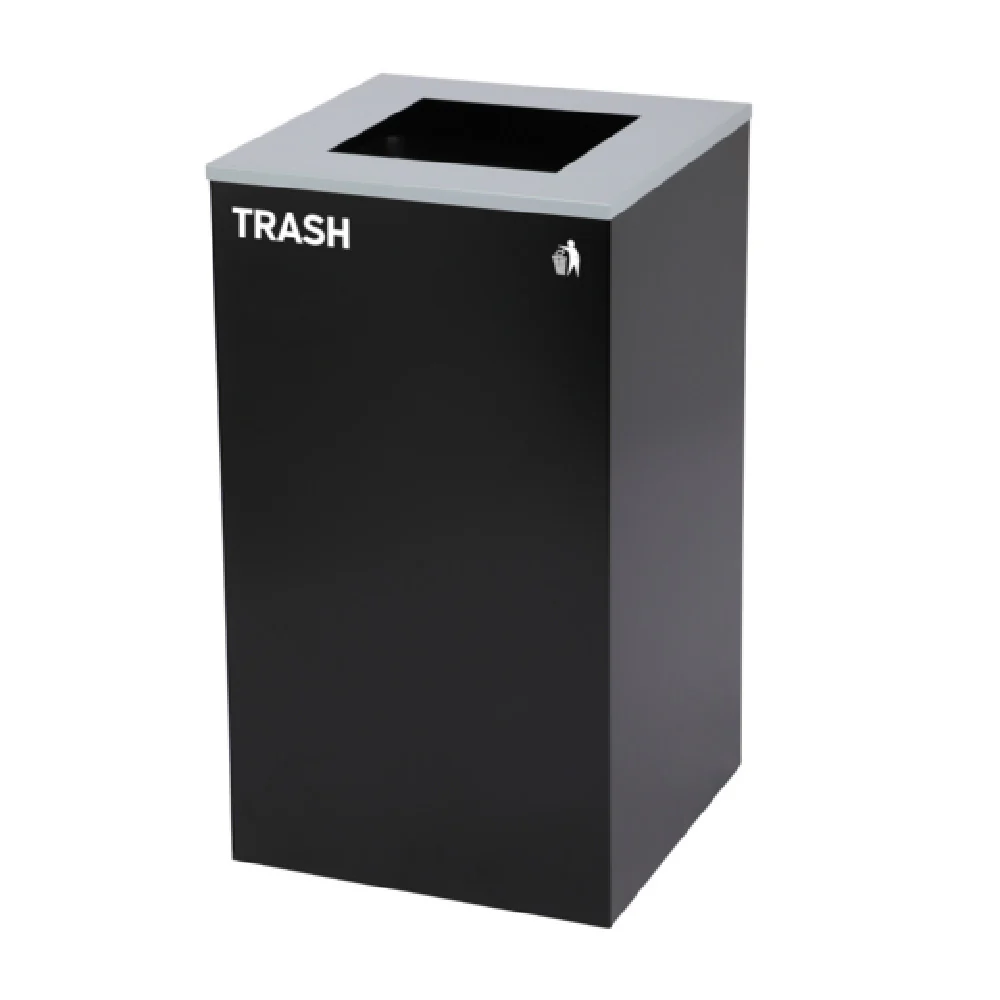 Alpine Industries ALP4450-KIT-BLK-S-TR 29 Gallon Square Recycling Bin Black Metal with Opening Lid
