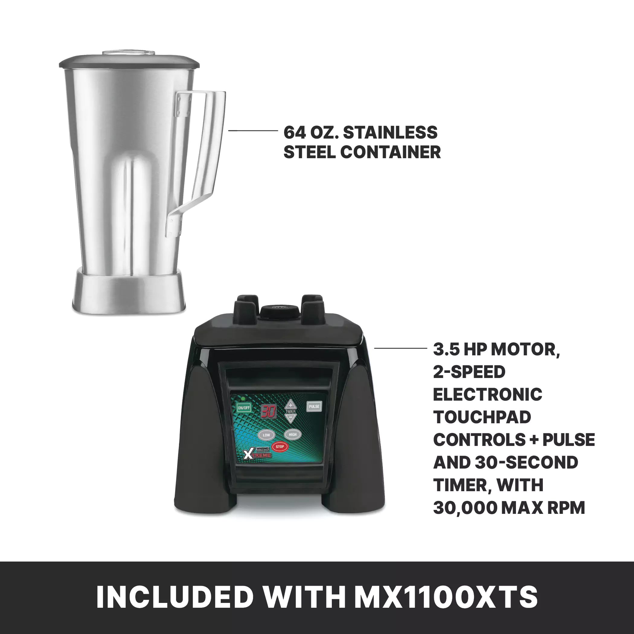 Waring MX1100XTEES 2 Liter Stainless Steel Blender Electric Countertop Food Waring MX1100XTEES 2 Liter Stainless Steel Blender Electric Countertop Food
