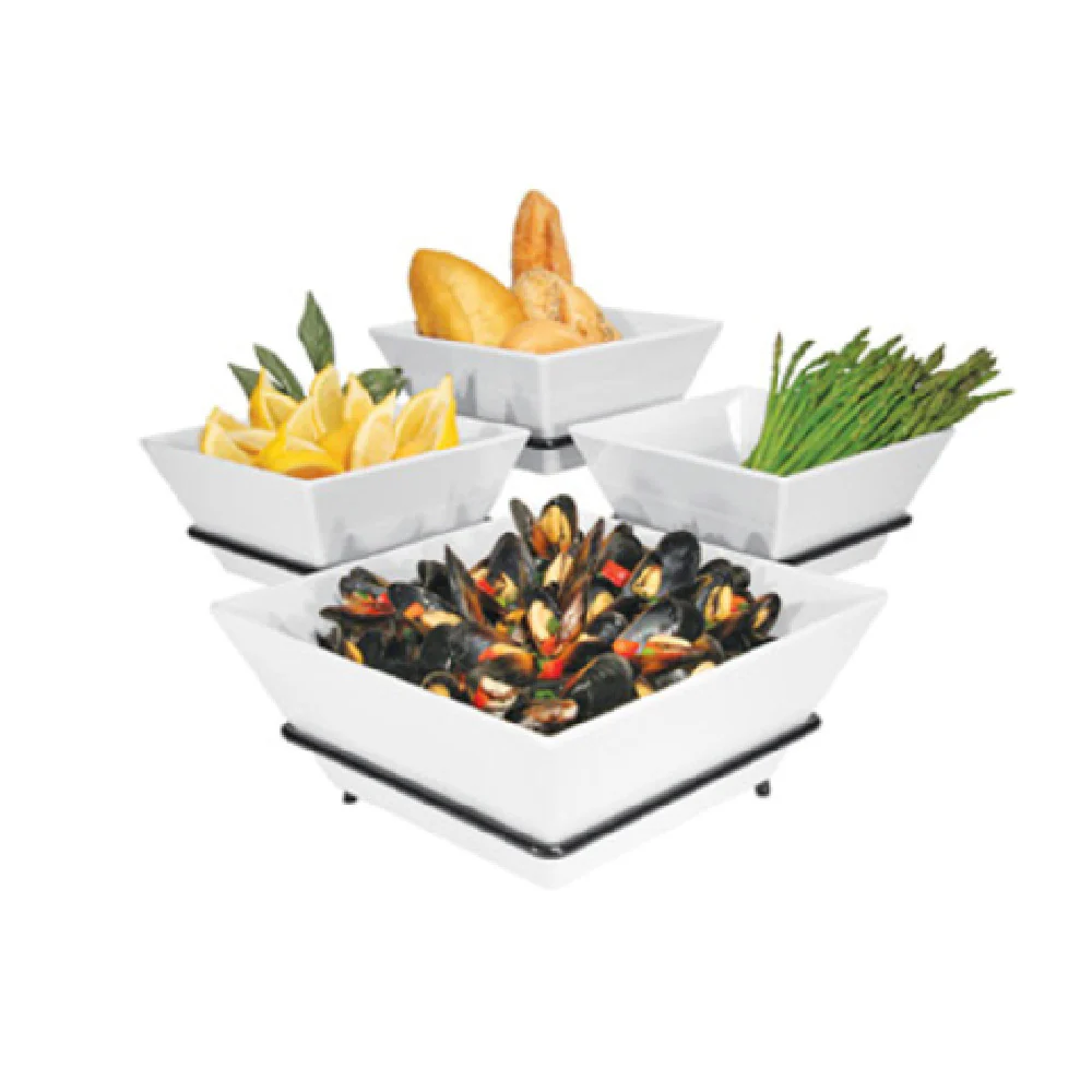 Cal Mil SR1010-13 19 Inch Gourmet Quad Bowl Display 3-tier Metal Wire Black Cal Mil SR1010-13 19 Inch Gourmet Quad Bowl Display 3-tier Metal Wire Black