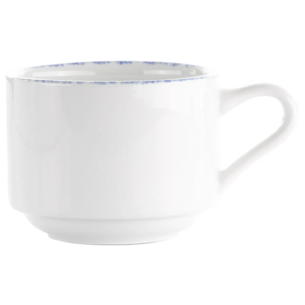 International Tableware PR-23-CB 8 Oz Stacking Cup Porcelain European White with Blue