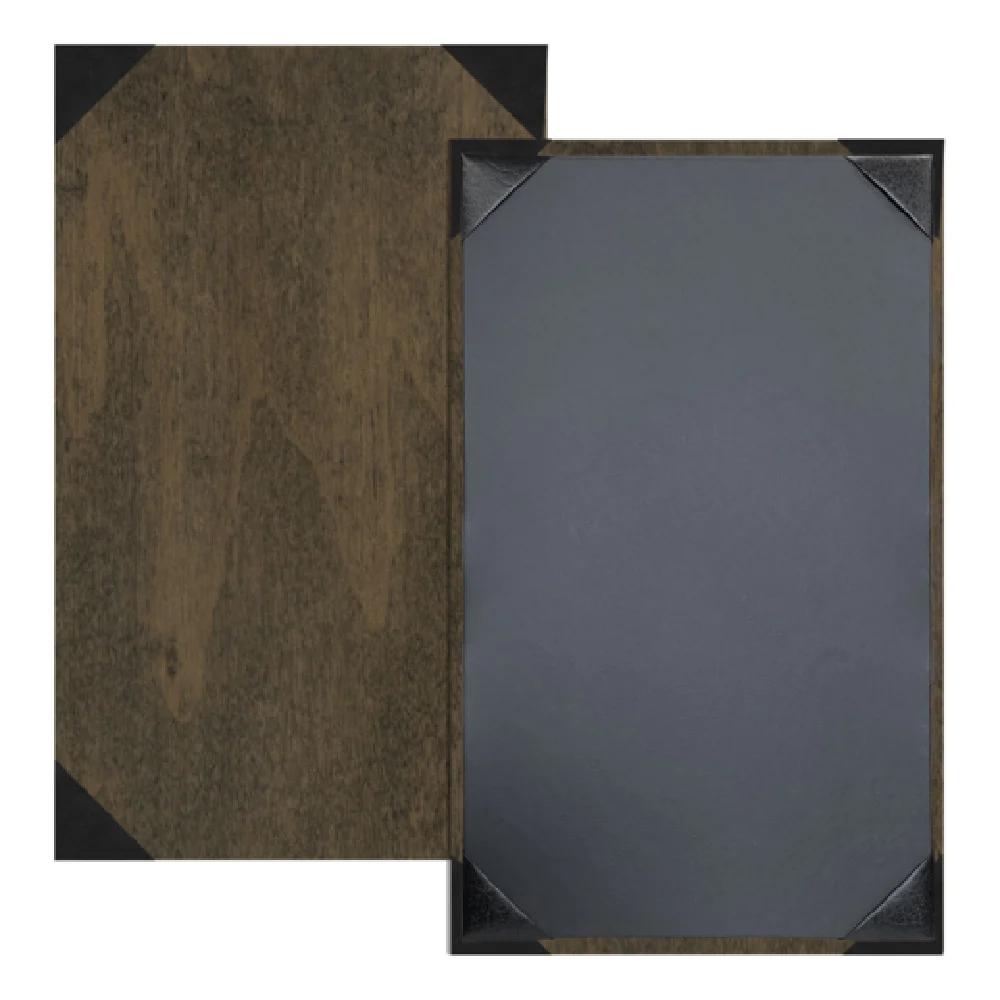 Risch WOOD-1V 8.5 x 14 Menu Cover Wood Single Page with Tuxedo Leather Risch WOOD-1V 8.5 x 14 Menu Cover Wood Single Page with Tuxedo Leather