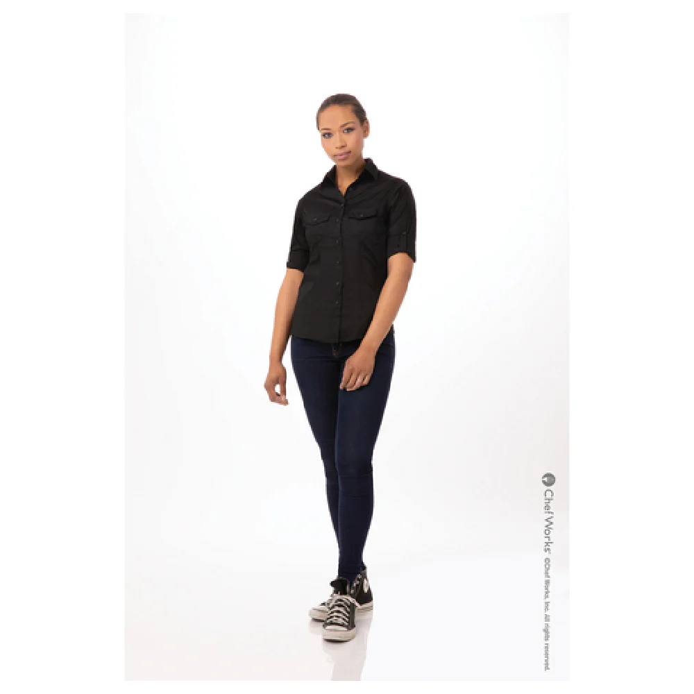 Chef Works WPDSBLK3XL Women's Dress Shirt 3XL Roll-up Long Sleeves Black Chef Works WPDSBLK3XL Women's Dress Shirt 3XL Roll-up Long Sleeves Black