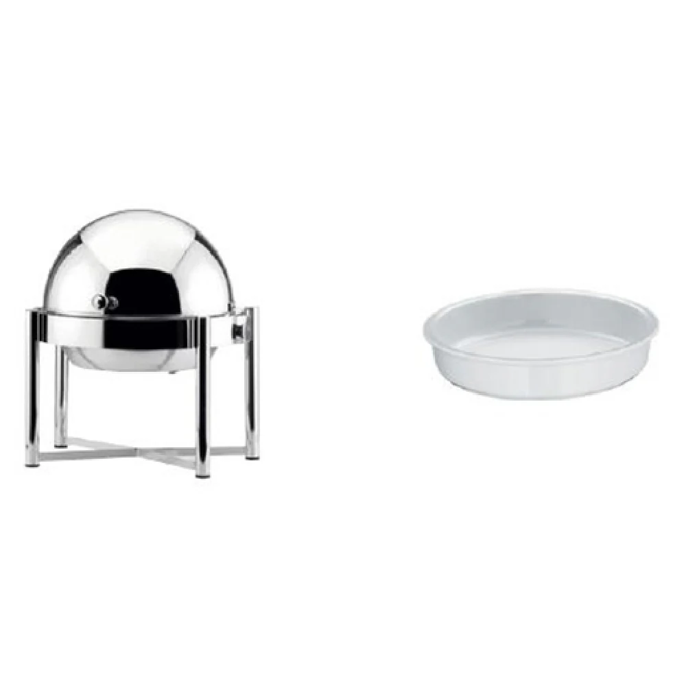BauscherHepp 12.4093.1300 28 Inch Round Chafing Dish Roll Top Stainless Steel with Inserts