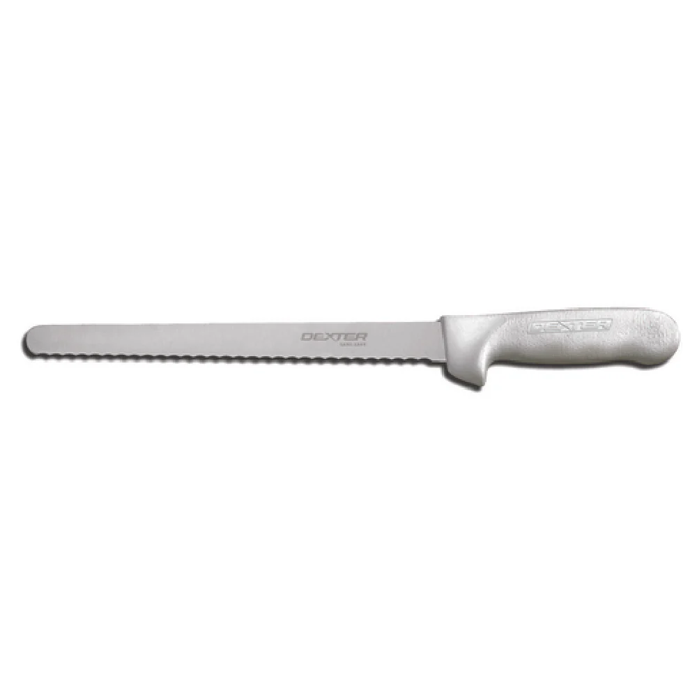 Dexter Russell 13403 10 Inch Narrow Scalloped Knife High Carbon Steel White Handle