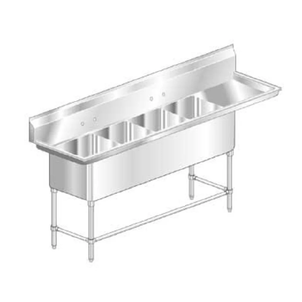 AERO Manufacturing 2F4-2418-24R 24 Inch Sink Stainless Steel Four Compartment With Drainboard Right